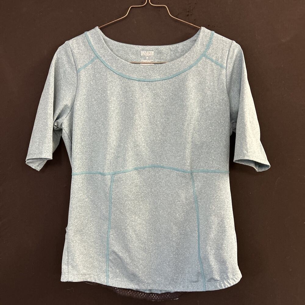 Duluth Trading Co Short Sleeve Activewear Top Womens L Shelf Bra Back Pockets
